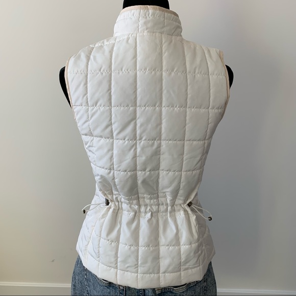 White Puffer Vest with Tan Piping and Snaps - Picture 3 of 7